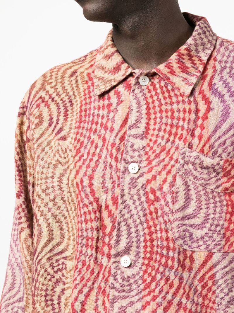 Red Jazzy Hypnosis Print Linen Shirt