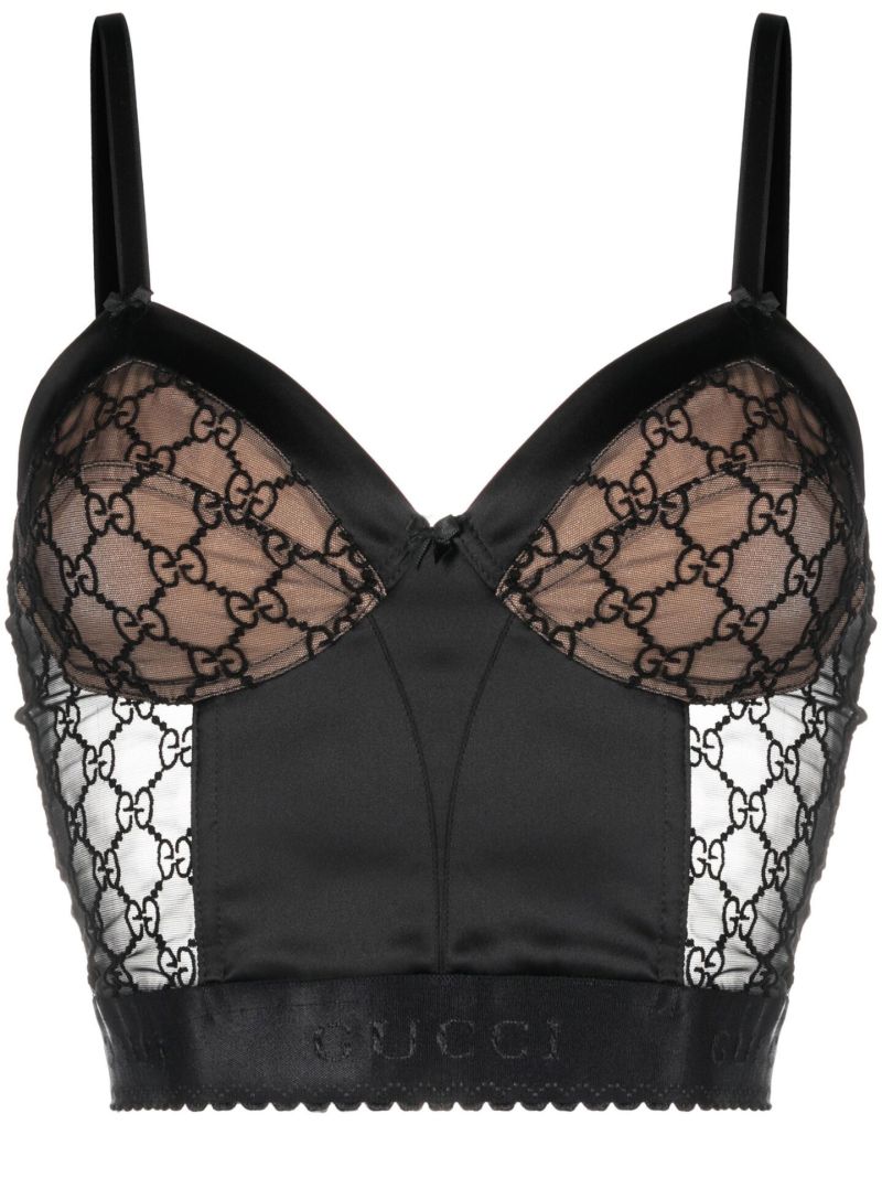 Black Gg Tulle Corset Top