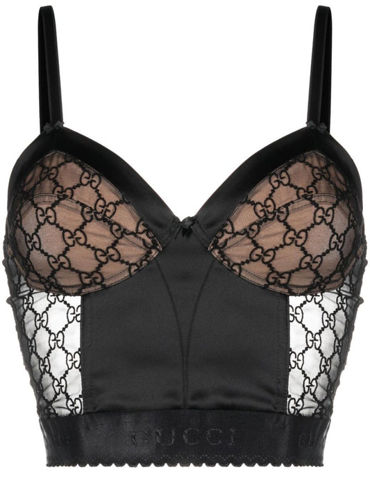 Black Gg Tulle Corset Top