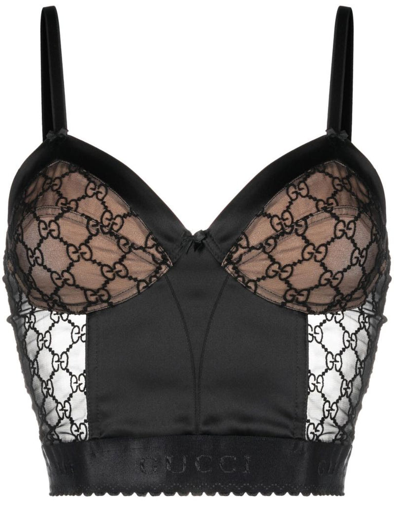Black Gg Tulle Corset Top