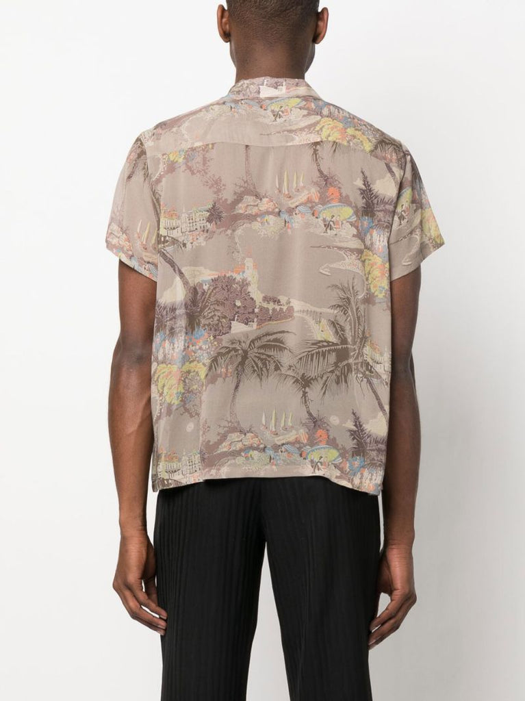 Grey Riviera Print Silk Shirt