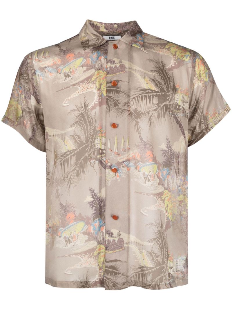 Grey Riviera Print Silk Shirt