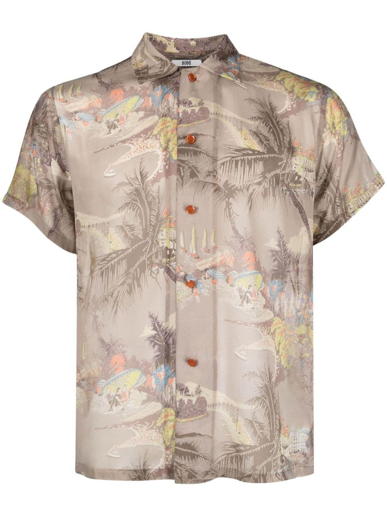 Grey Riviera Print Silk Shirt