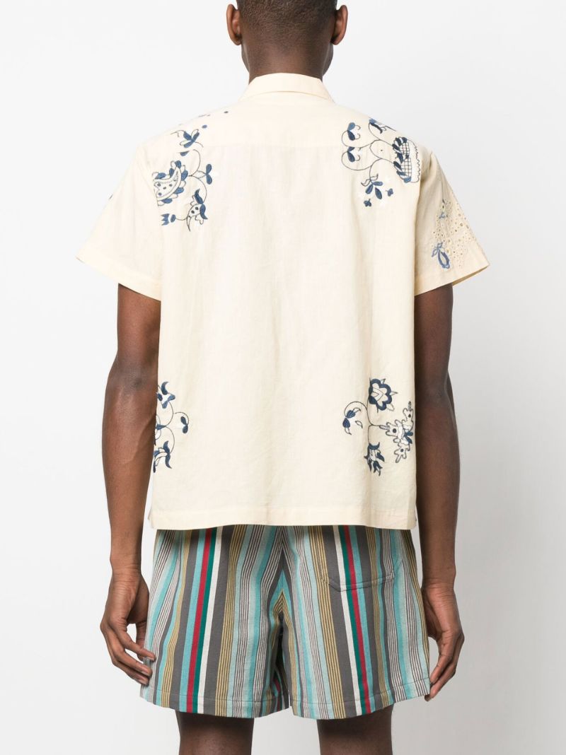 Neutral Floral Embroidered Short Sleeve Shirt