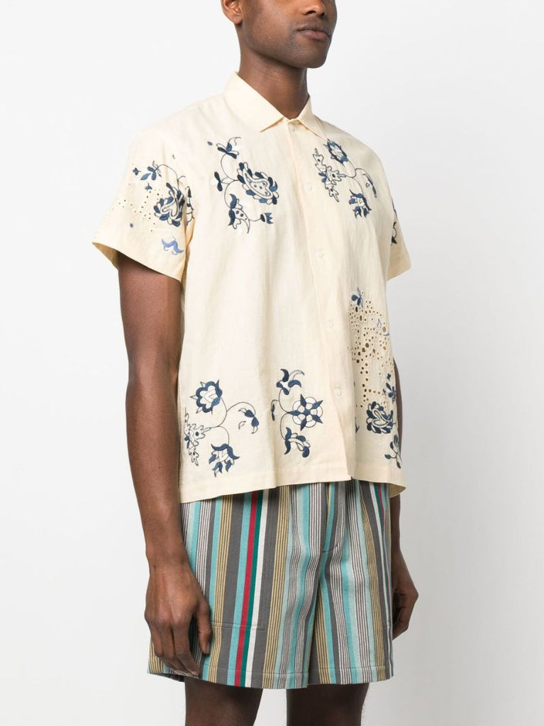 Neutral Floral Embroidered Short Sleeve Shirt