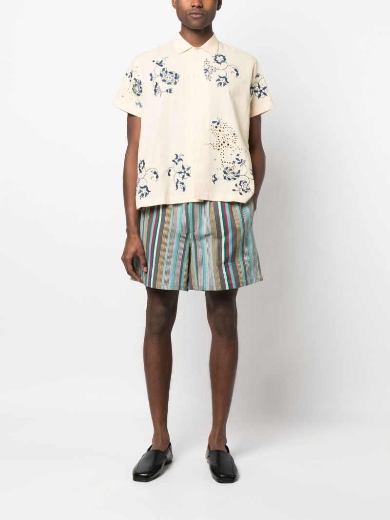 Neutral Floral Embroidered Short Sleeve Shirt