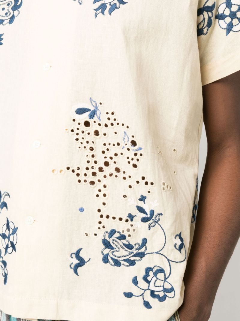 Neutral Floral Embroidered Short Sleeve Shirt