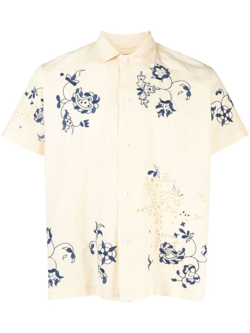 Neutral Floral Embroidered Short Sleeve Shirt