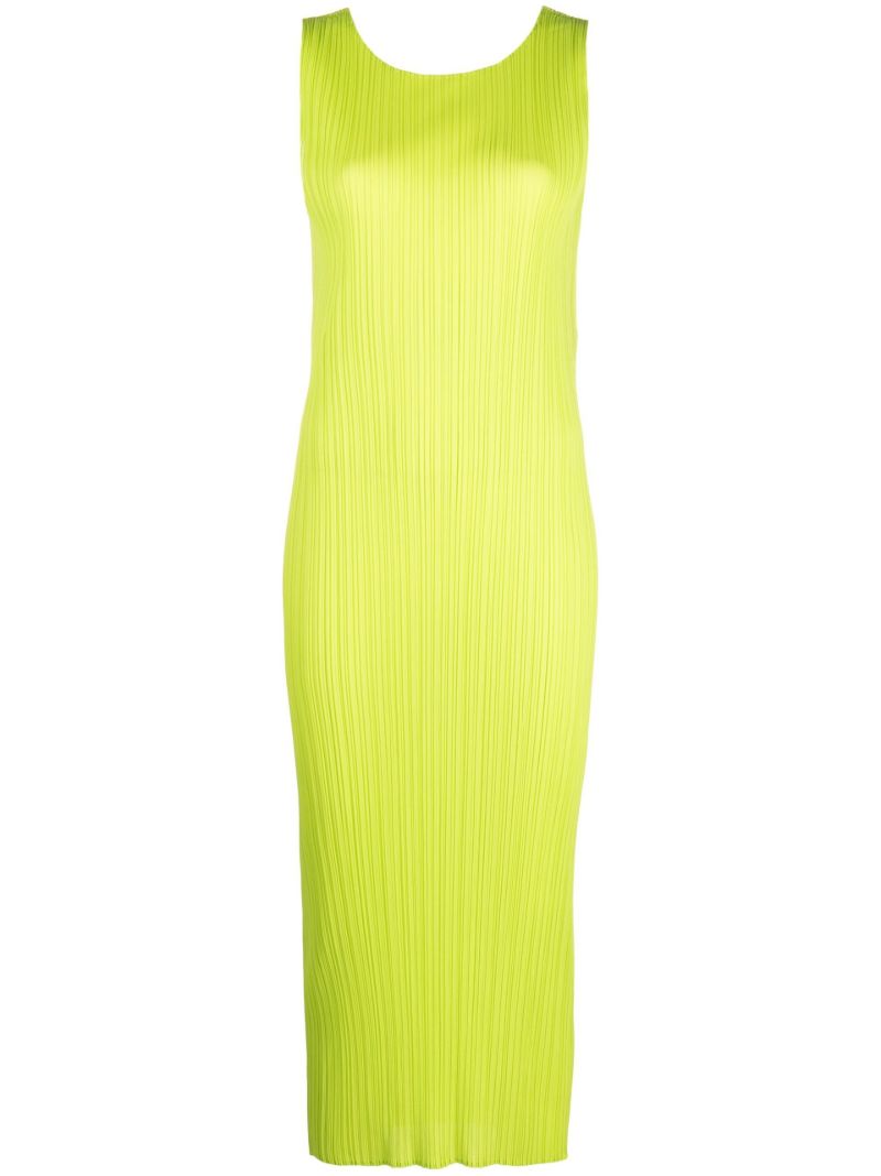 Green PlissÃ© Sleeveless Midi Dress