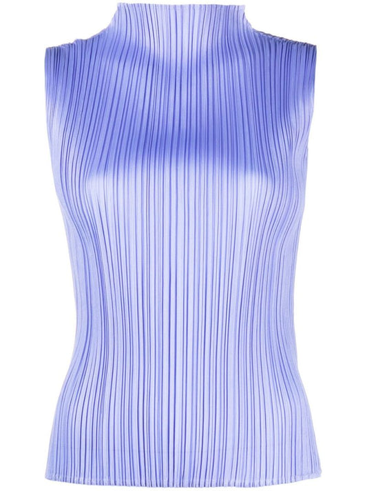 Blue PlissÃ_x0083_Â© Sleeveless Top