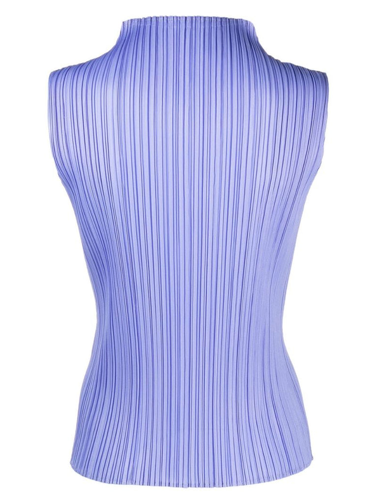 Blue PlissÃ_x0083_Â© Sleeveless Top