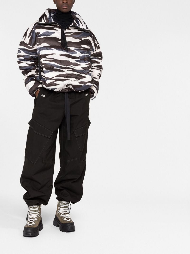 Black Zebra Print Half-zip Down Jacket