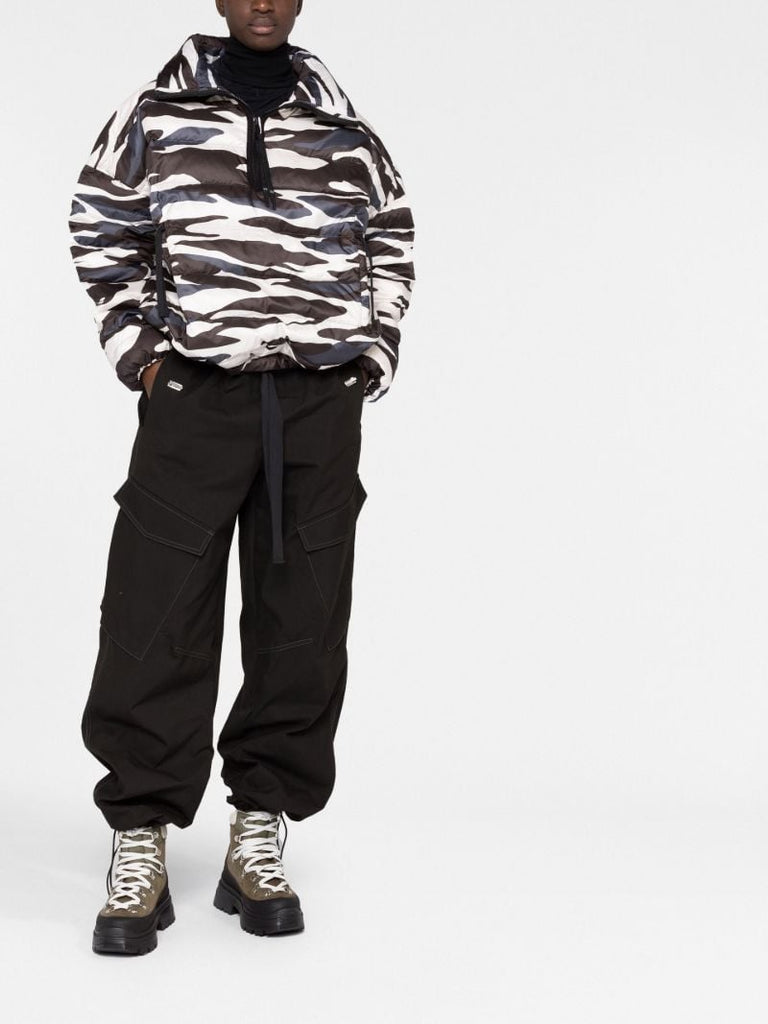 Black Zebra Print Half-zip Down Jacket