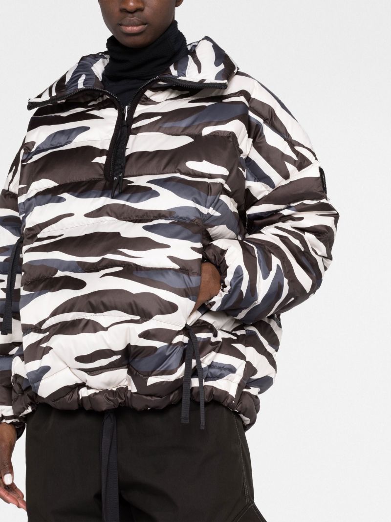 Black Zebra Print Half-zip Down Jacket