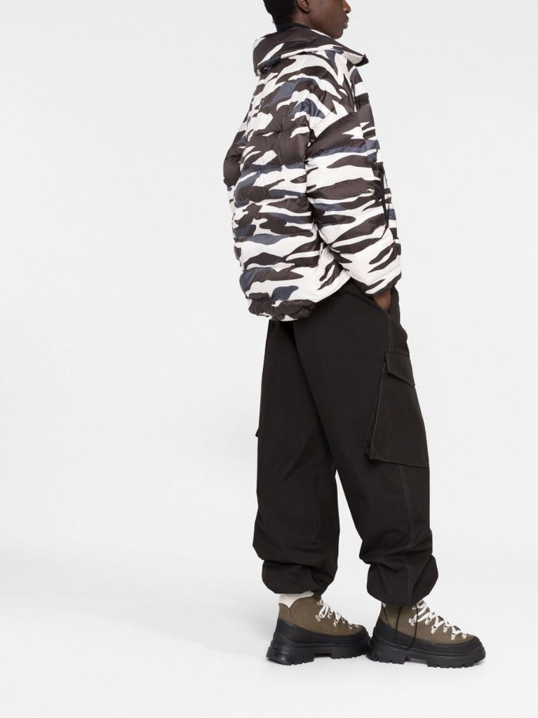 Black Zebra Print Half-zip Down Jacket