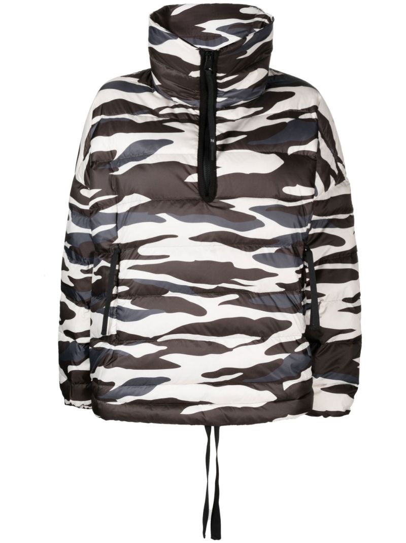 Black Zebra Print Half-zip Down Jacket