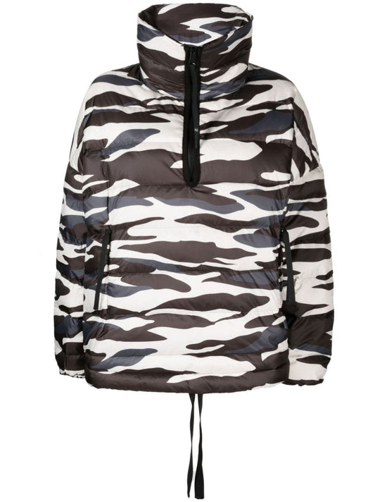 Black Zebra Print Half-zip Down Jacket