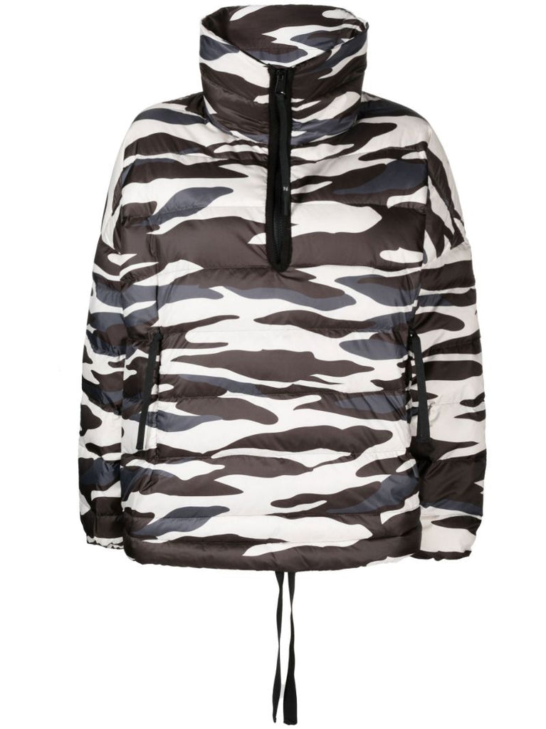 Black Zebra Print Half-zip Down Jacket