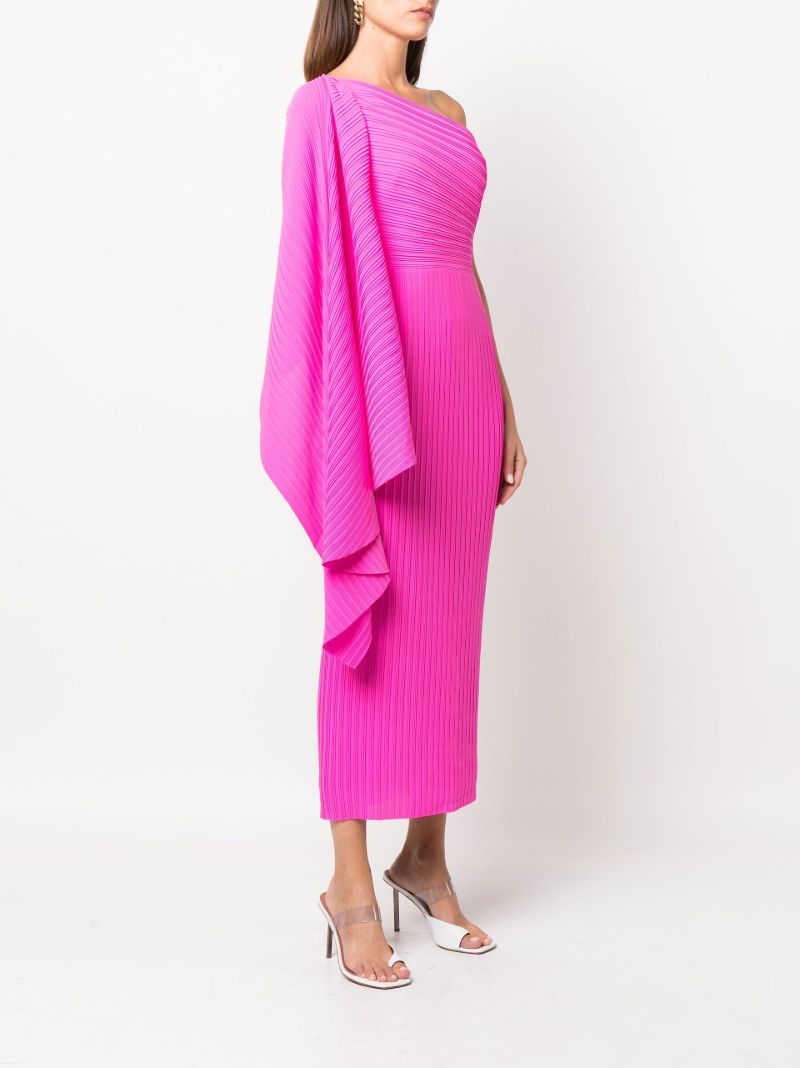 Pink Ribbed Off-the-shoulder Midi Dress