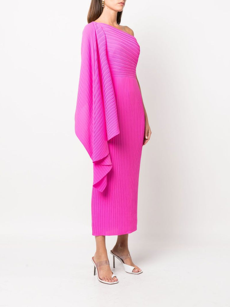 Pink Ribbed Off-the-shoulder Midi Dress