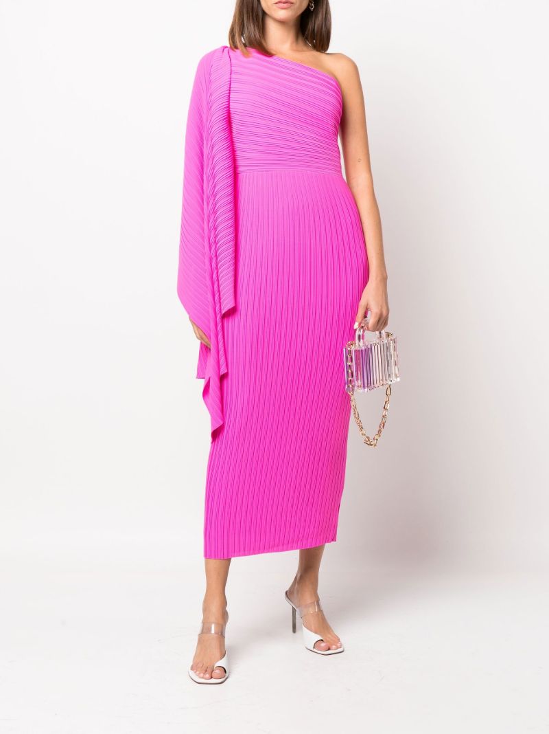 Pink Ribbed Off-the-shoulder Midi Dress