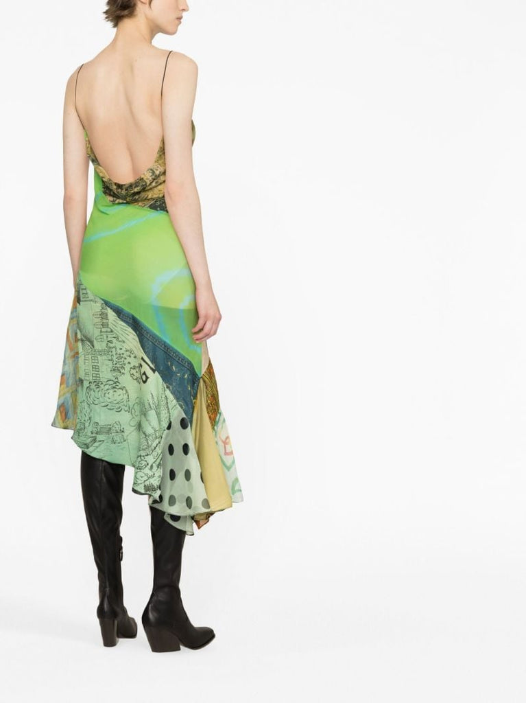 Green Sexy Fish Asymmetric Midi Dress