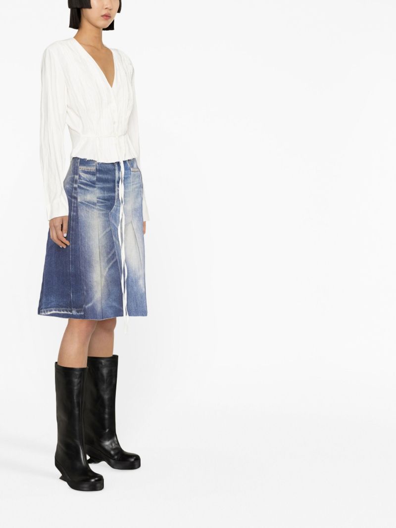 Blue Pleated A-line Denim Skirt