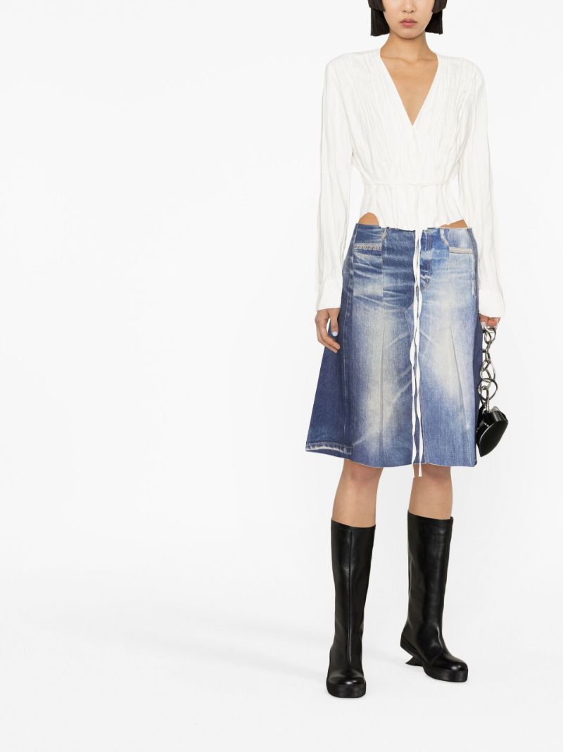 Blue Pleated A-line Denim Skirt