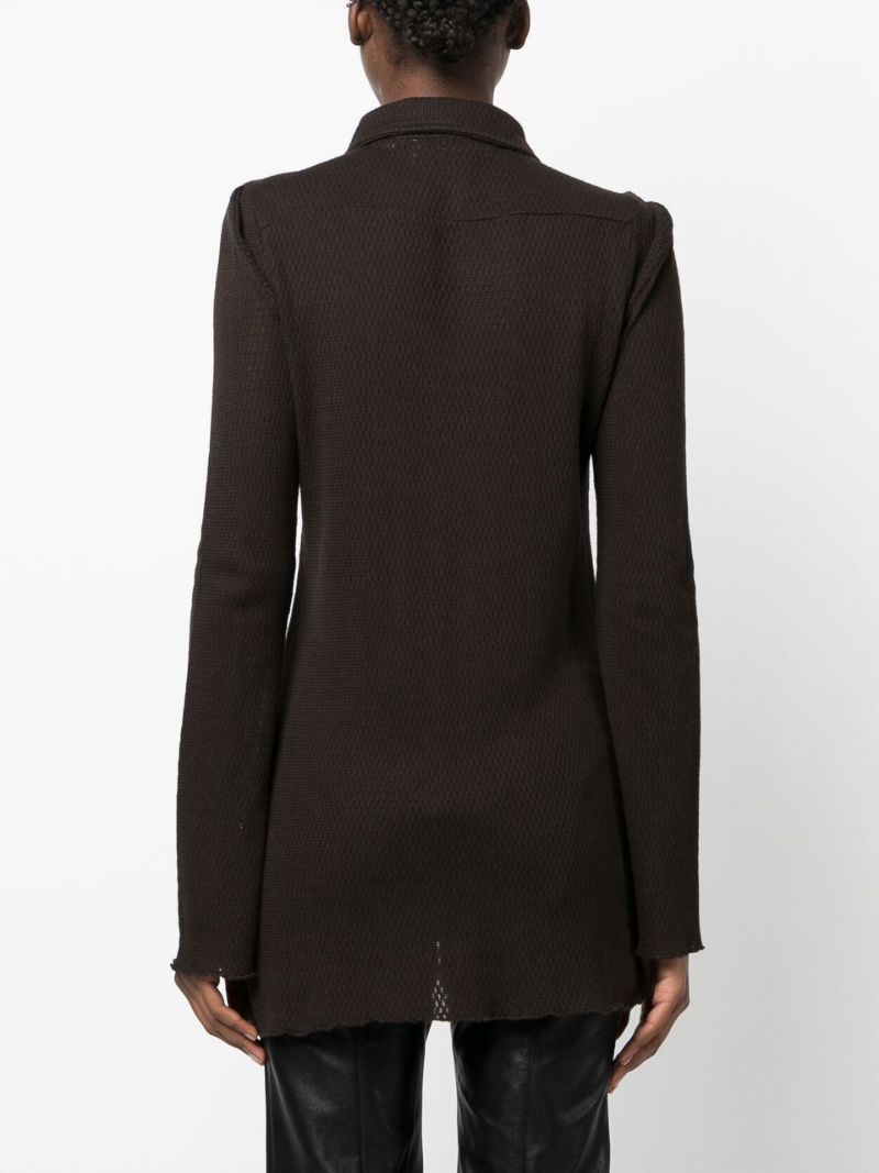 Brown Pointelle Knit Cotton Shirt