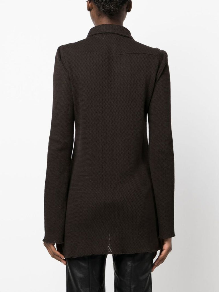 Brown Pointelle Knit Cotton Shirt