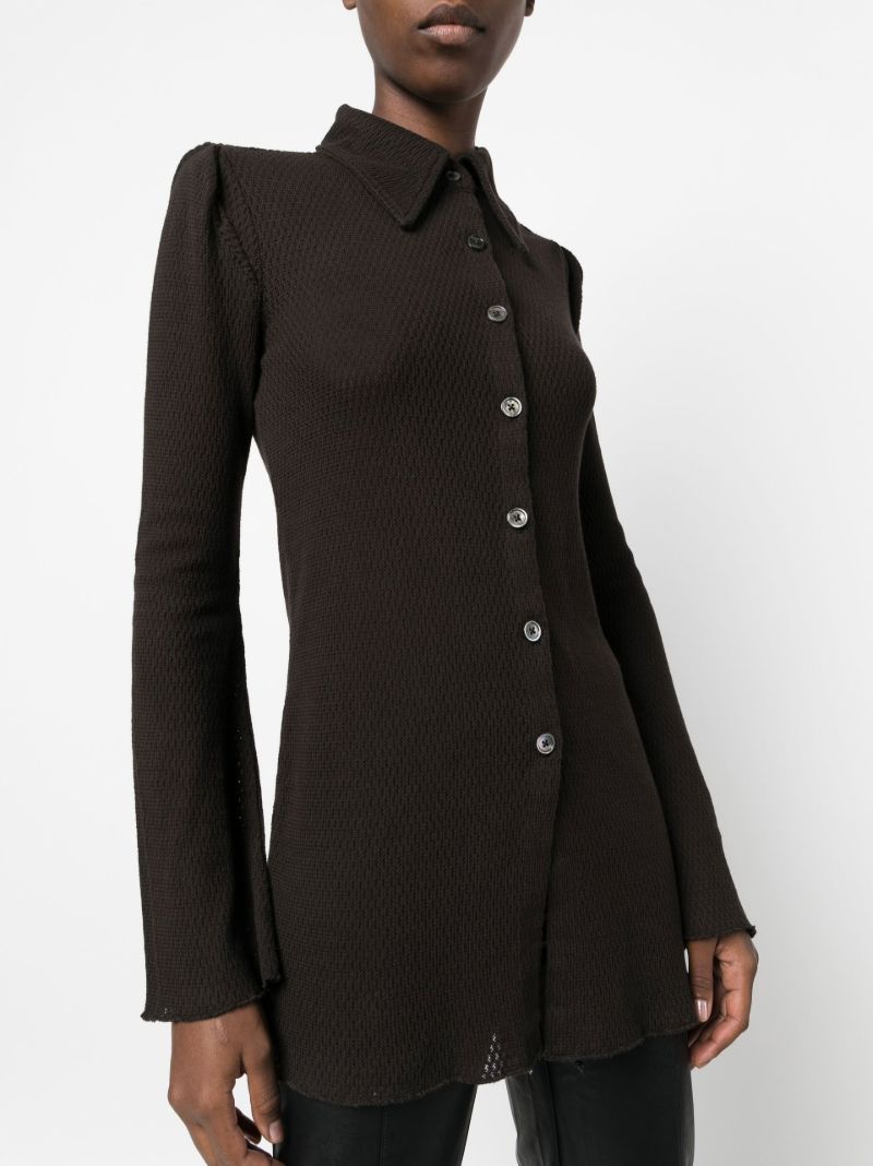 Brown Pointelle Knit Cotton Shirt