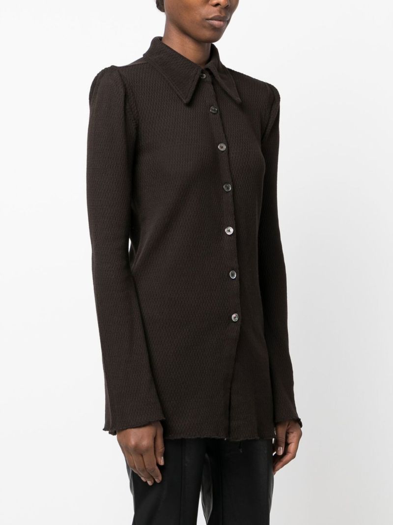 Brown Pointelle Knit Cotton Shirt