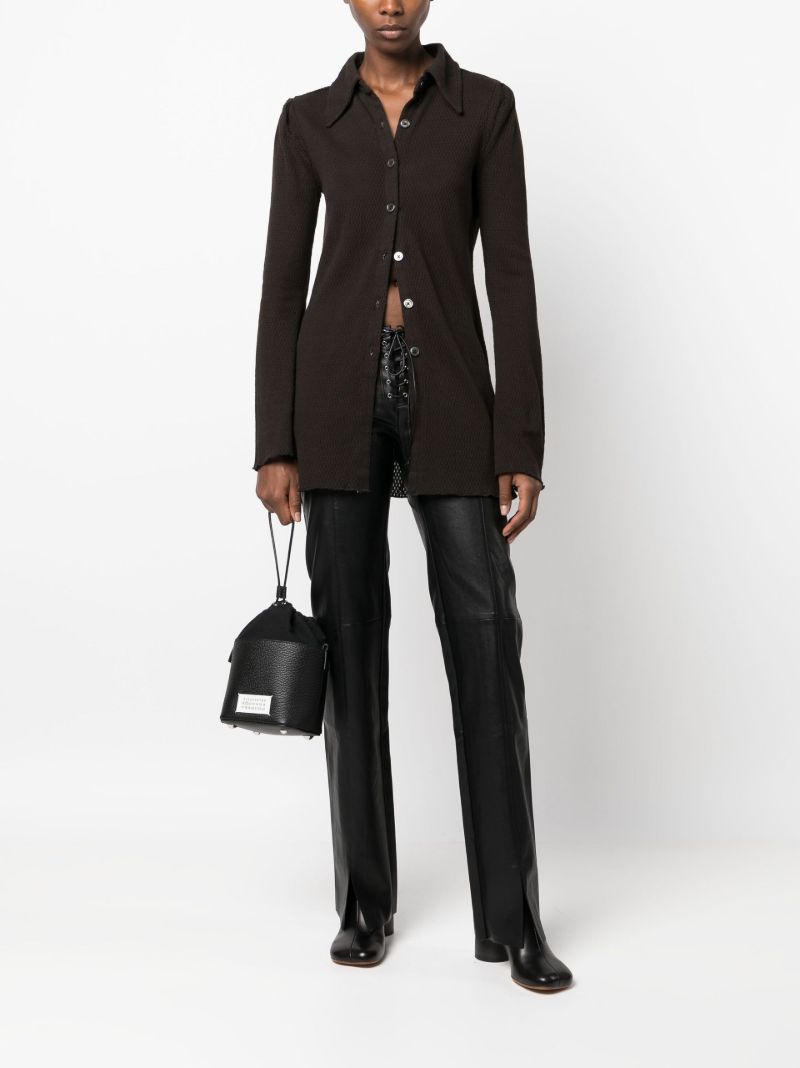 Brown Pointelle Knit Cotton Shirt
