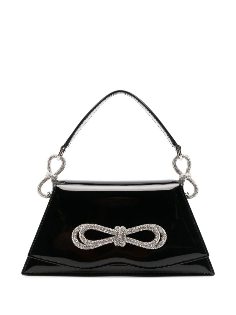 Black Samantha Crystal Bow Leather Shoulder Bag