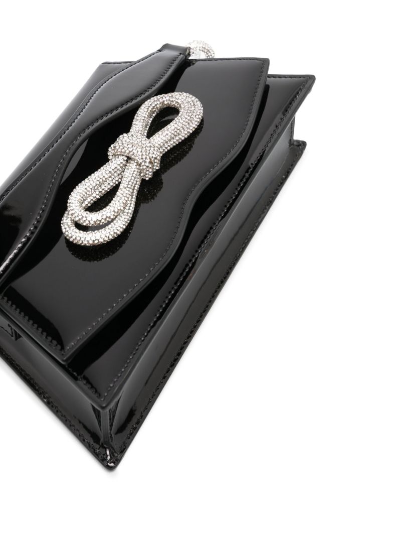Black Samantha Crystal Bow Leather Shoulder Bag