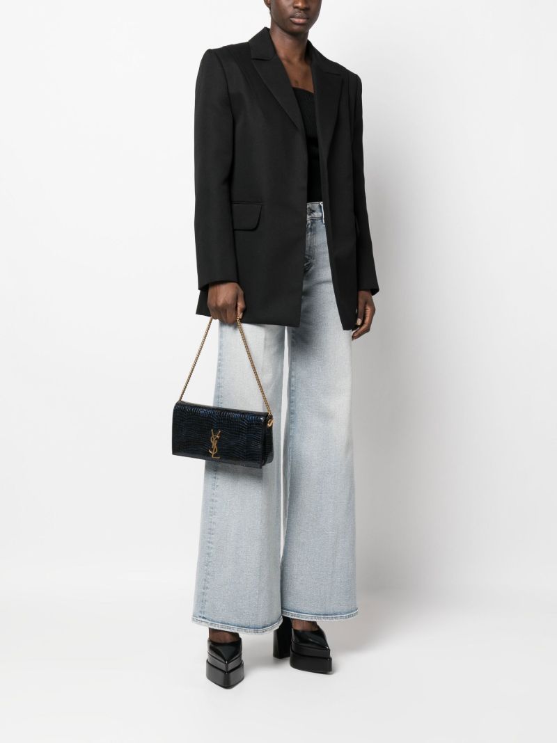 Blue Kate Mock Croc Leather Shoulder Bag