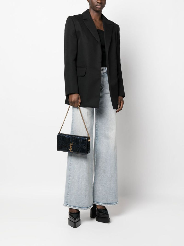 Blue Kate Mock Croc Leather Shoulder Bag