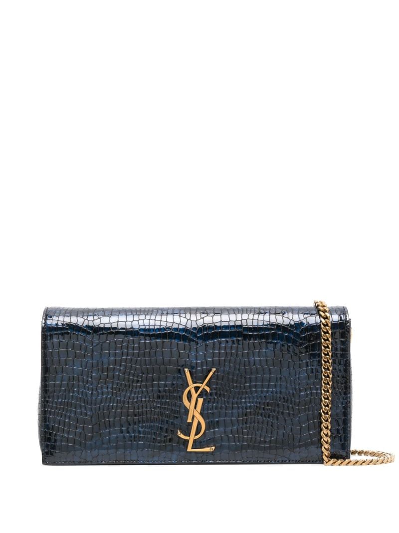 Blue Kate Mock Croc Leather Shoulder Bag