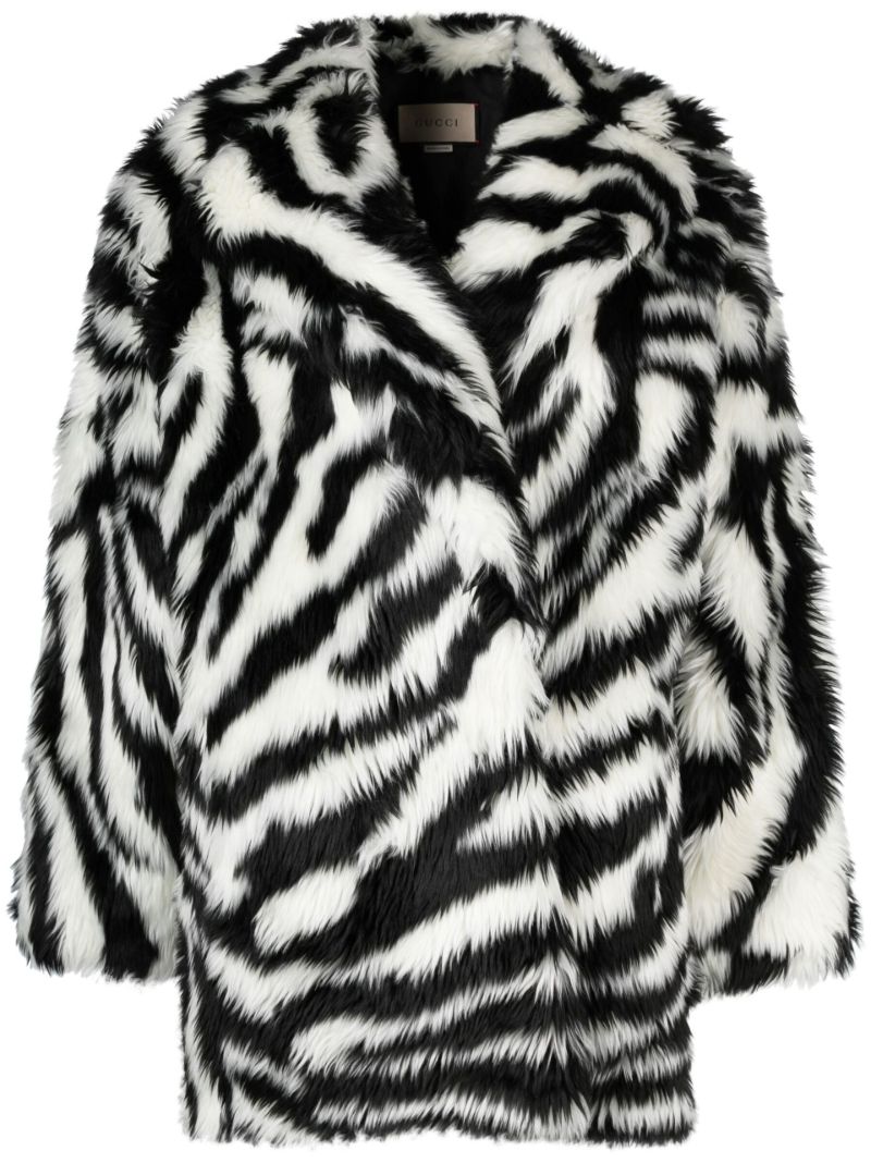 Black and White Zebra Print Faux Fur Coat