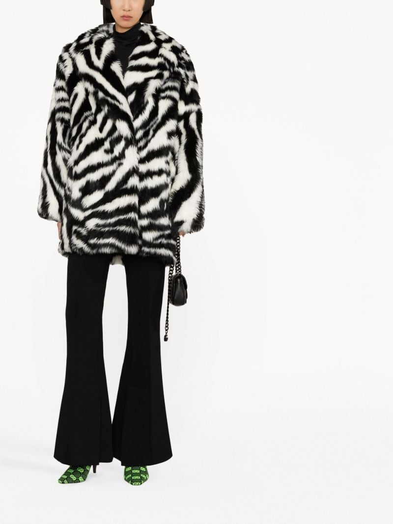 Black and White Zebra Print Faux Fur Coat