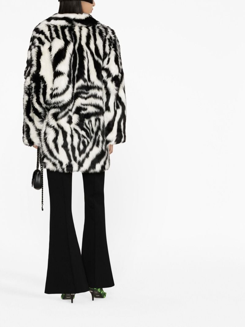 Black and White Zebra Print Faux Fur Coat