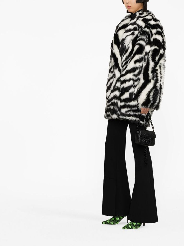 Black and White Zebra Print Faux Fur Coat