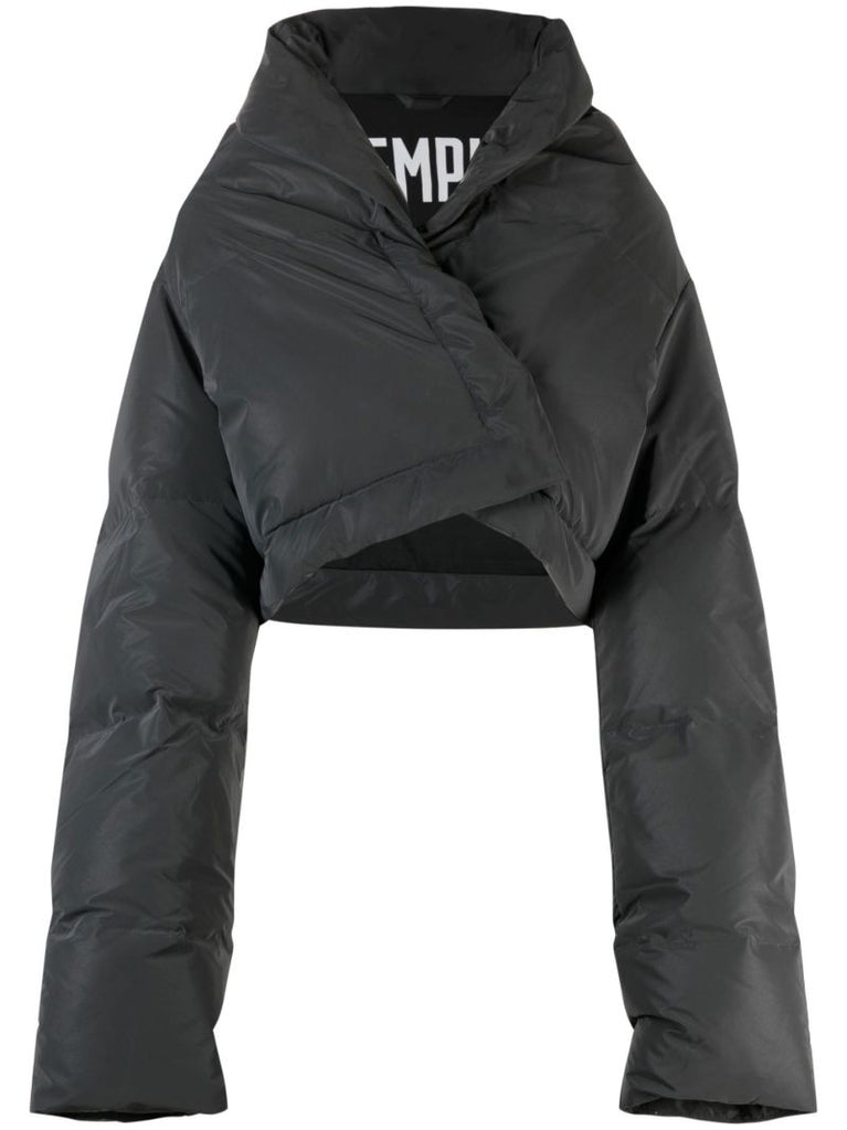 Black Kitty Wrap Cropped Puffer Jacket