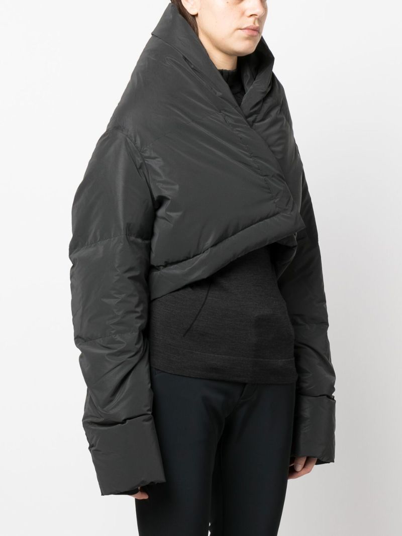 Black Kitty Wrap Cropped Puffer Jacket