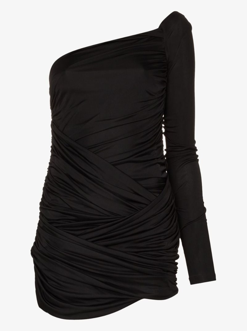 Black Valmeira Ruched One Shoulder Mini Dress