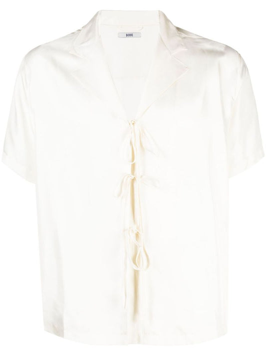 Neutral Front-tie Silk Shirt