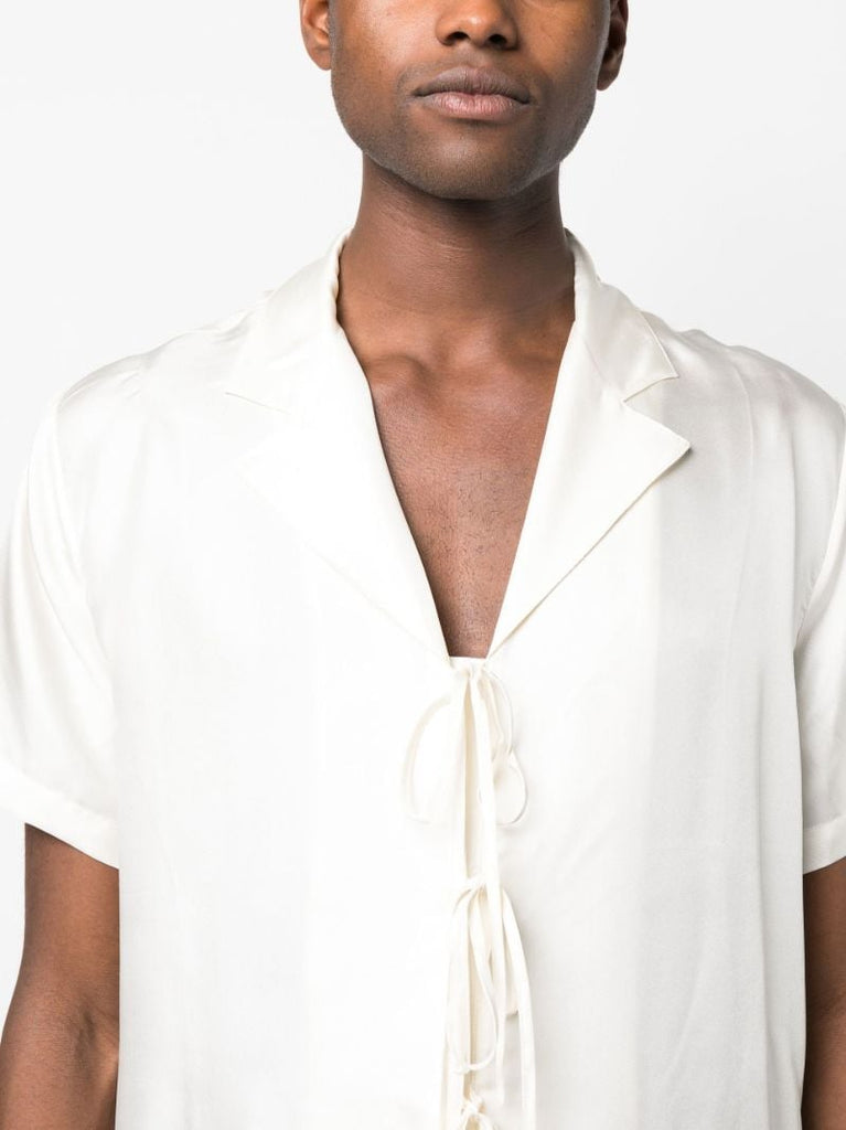 Neutral Front-tie Silk Shirt