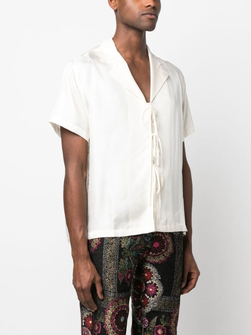 Neutral Front-tie Silk Shirt