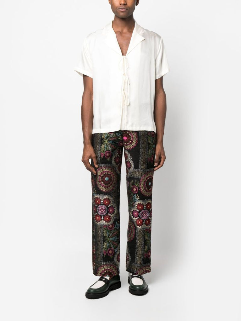 Neutral Front-tie Silk Shirt
