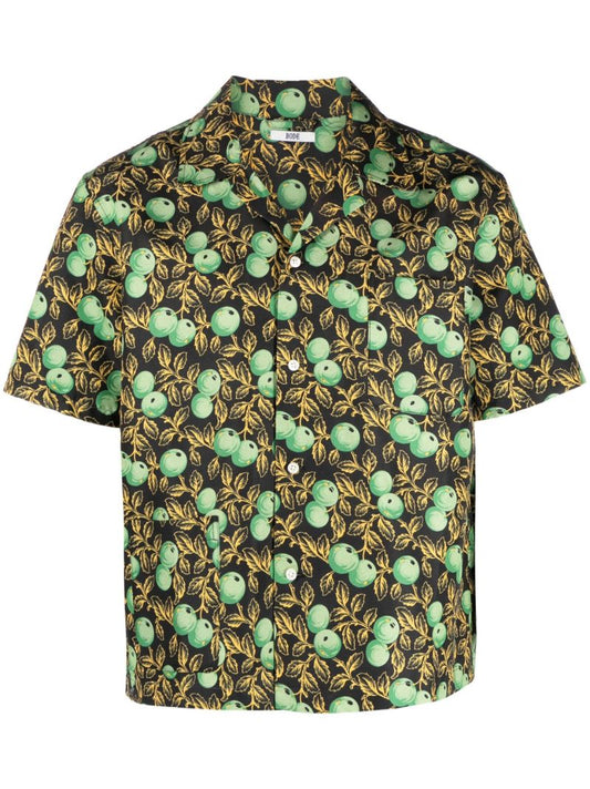 Black Gooseberry Print Short-sleeved Shirt